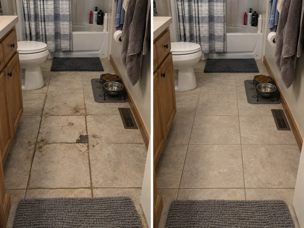 Bathroom Tile Floor Damage in Cedar Rapids, Iowa