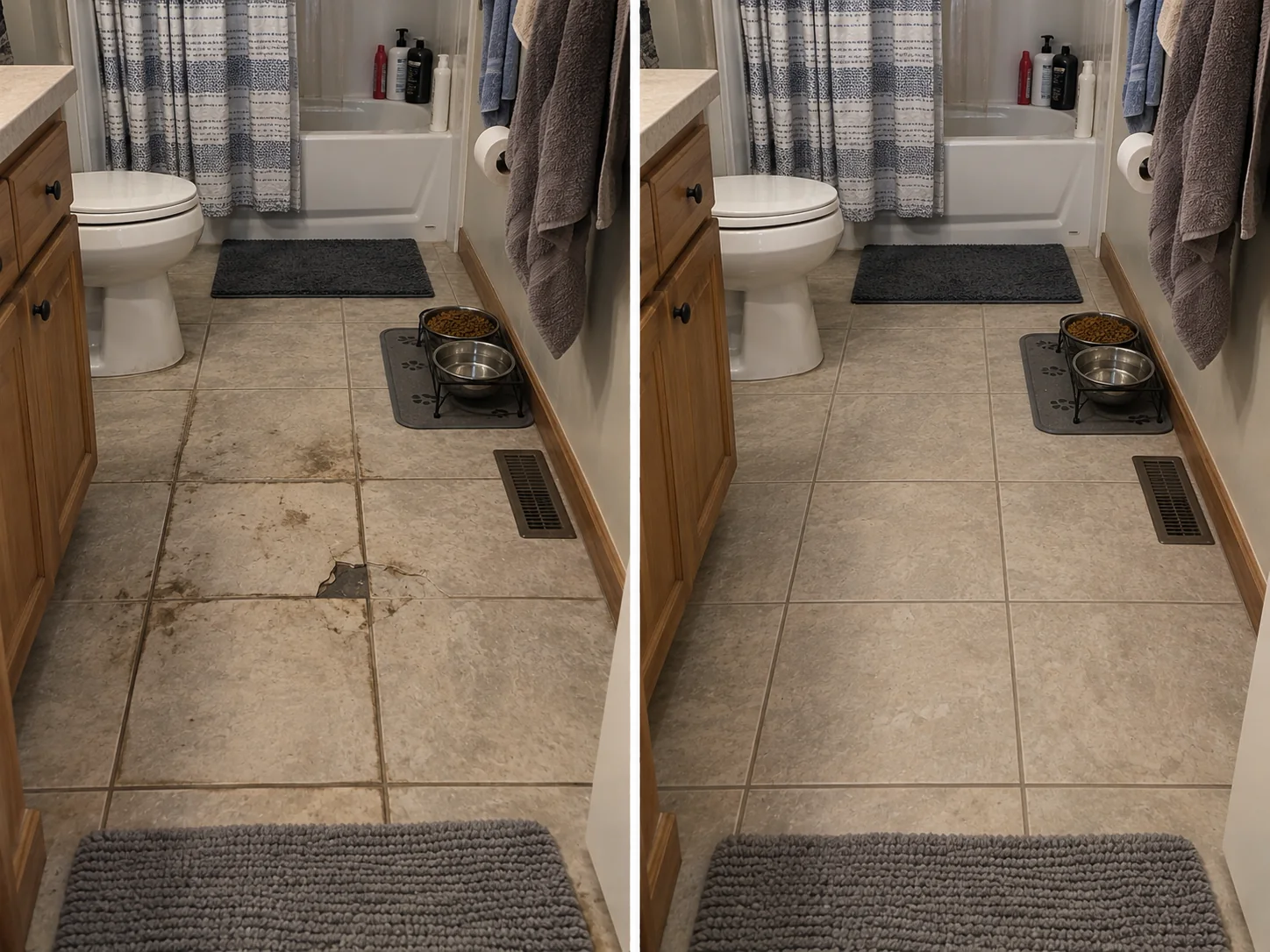 Bathroom Tile Floor Damage in Cedar Rapids, Iowa