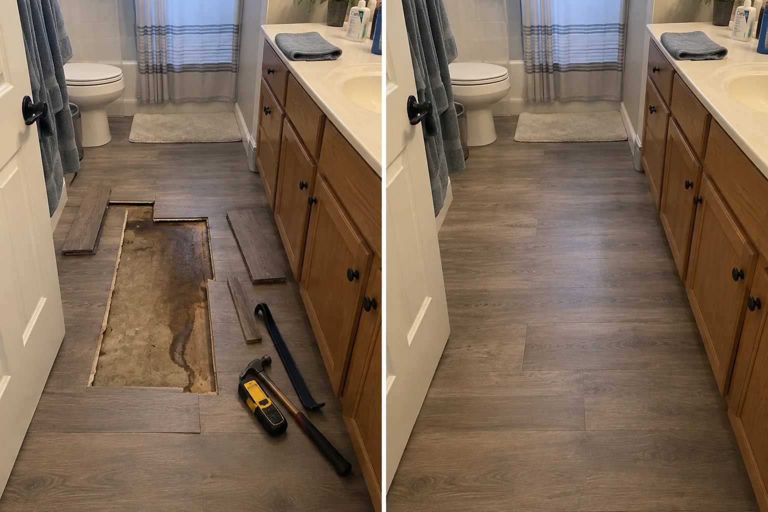 Bathroom Subfloor Repair in Progress in Cedar Rapids, Iowa
