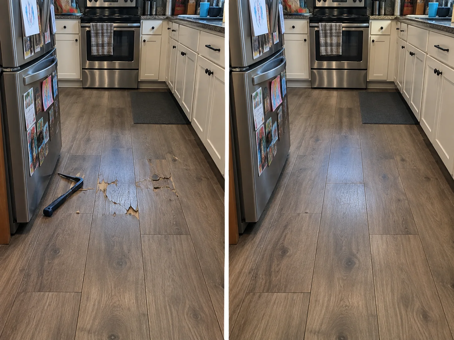 Kitchen Plank Floor Damage in Cedar Rapids, Iowa
