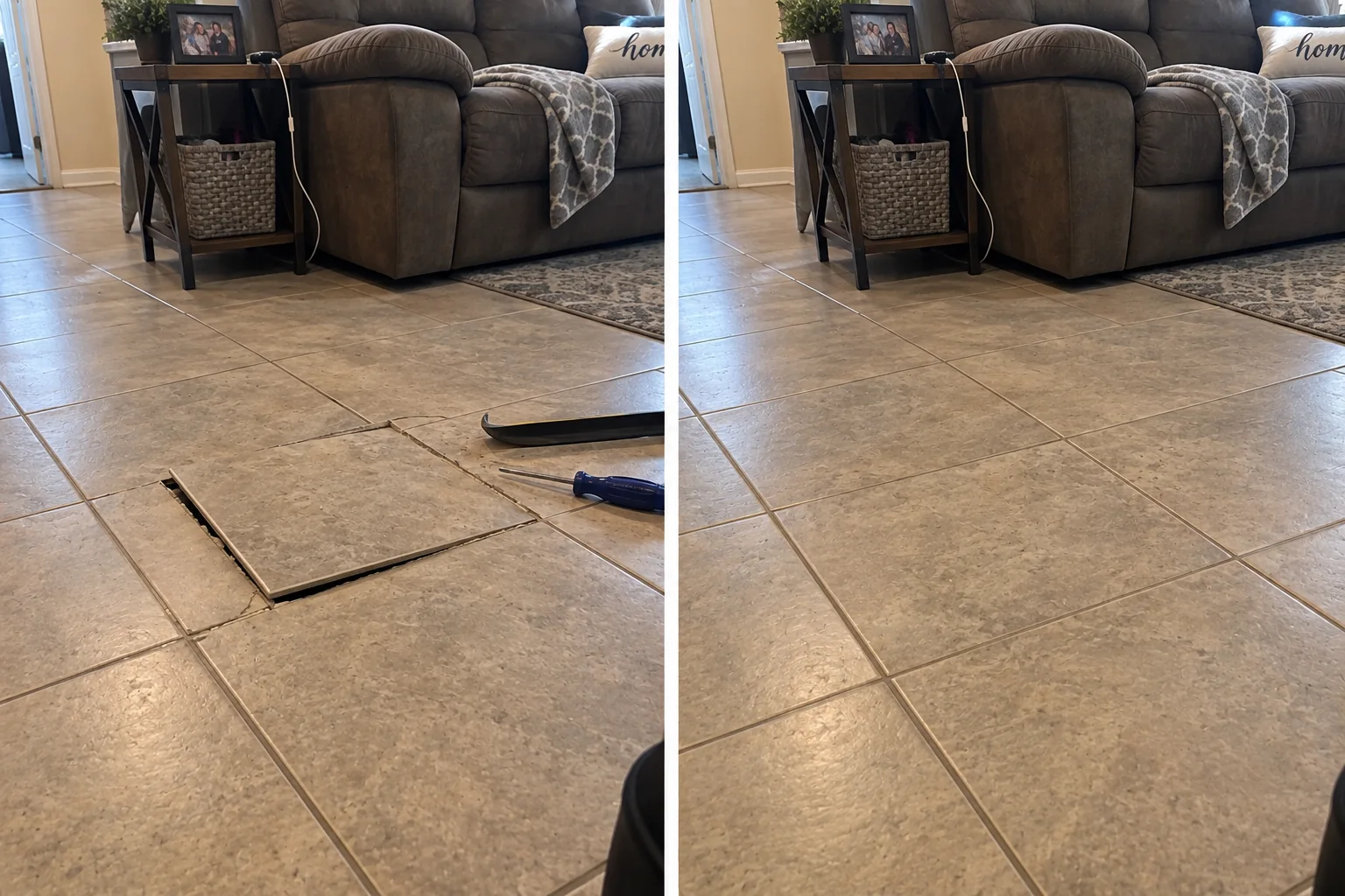Tile Floor Repair Before and After in Iowa City, Iowa
