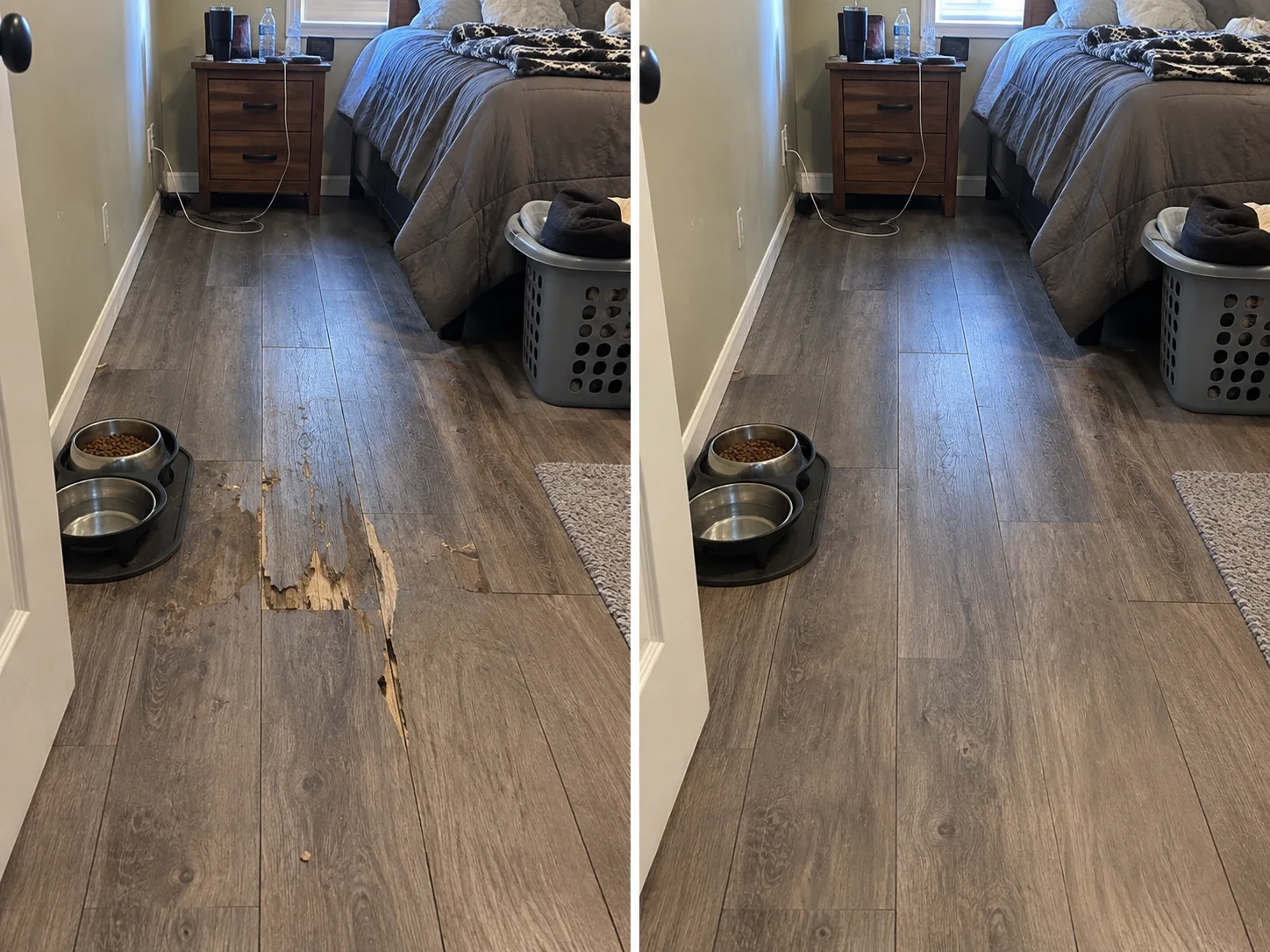 Bedroom Plank Floor Damage Repair in Iowa City, Iowa