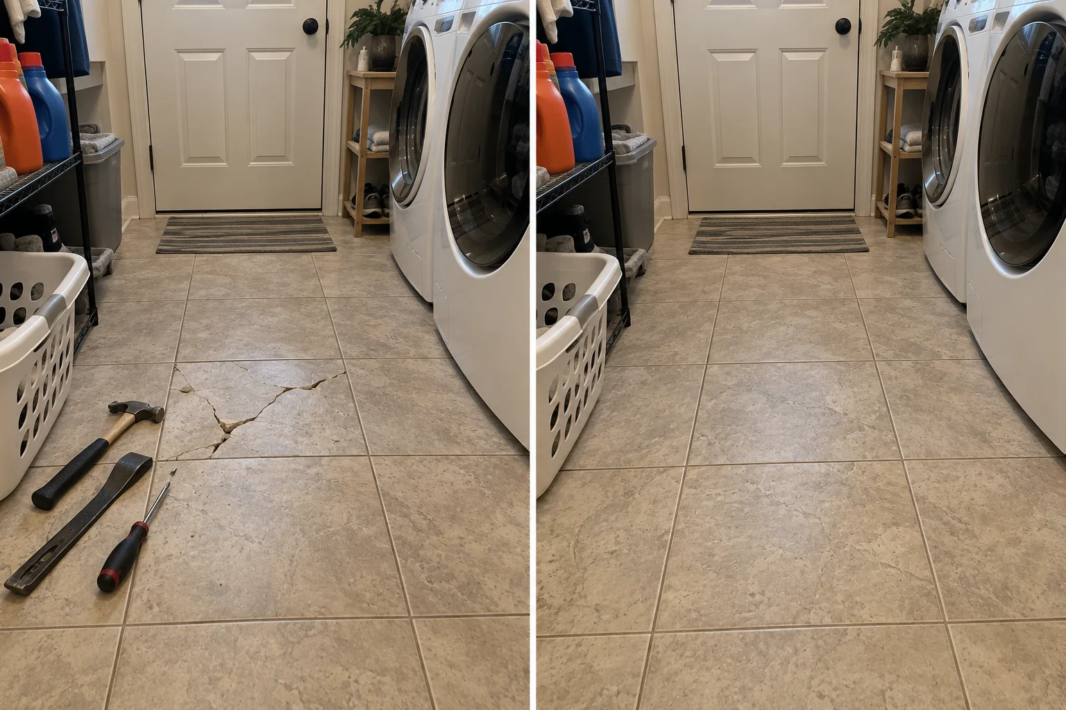 Laundry Room Tile Floor Damage Repair in Hiawatha, Iowa