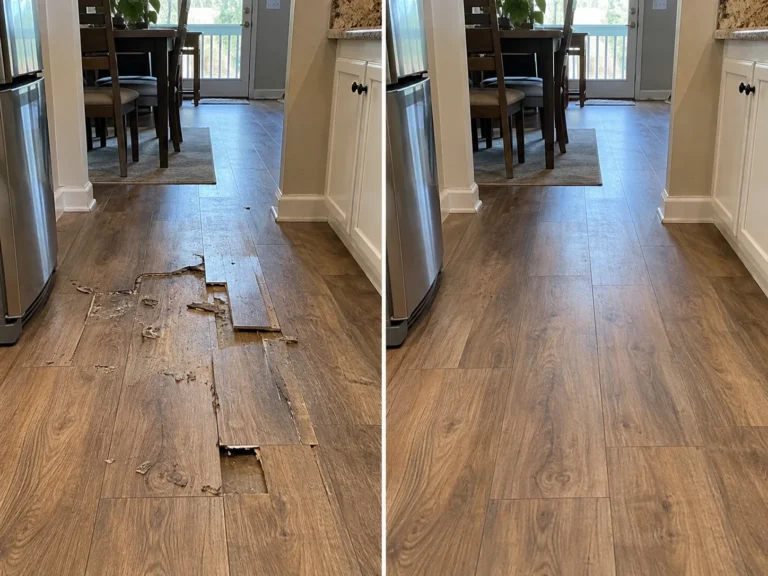 Kitchen and Dining Wood Floor Repair in North Liberty, Iowa
